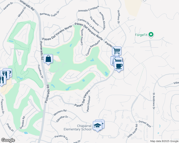 map of restaurants, bars, coffee shops, grocery stores, and more near 17680 Caminito Balata in San Diego