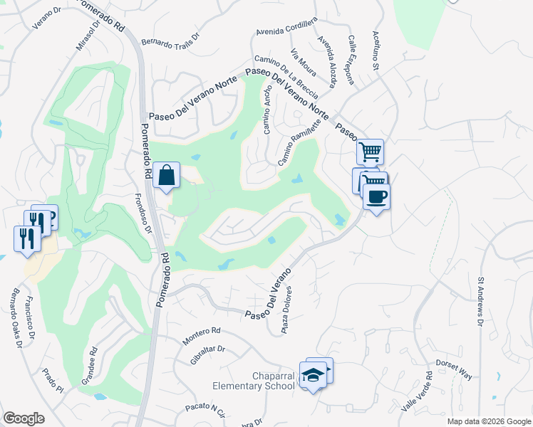 map of restaurants, bars, coffee shops, grocery stores, and more near 13059 Caminito Vilos in San Diego