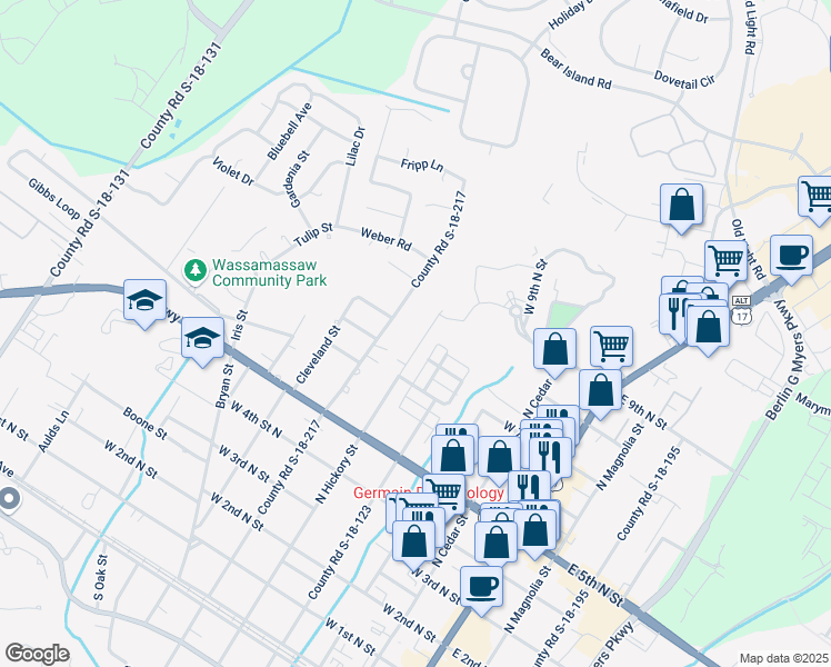 map of restaurants, bars, coffee shops, grocery stores, and more near 719 North Hickory Street in Summerville