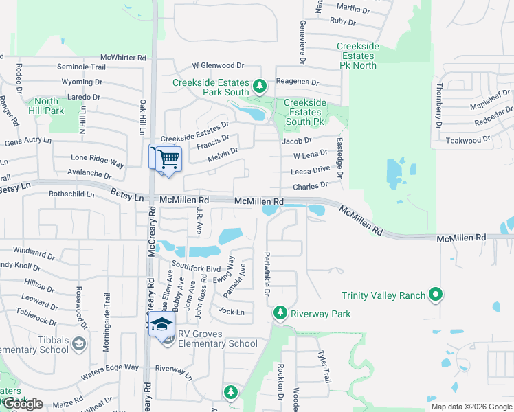 map of restaurants, bars, coffee shops, grocery stores, and more near 100 Gary Way in Wylie