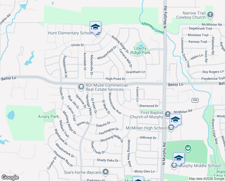 map of restaurants, bars, coffee shops, grocery stores, and more near 1030 Westminster Avenue in Murphy