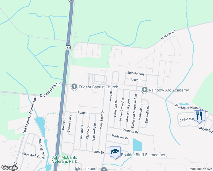 map of restaurants, bars, coffee shops, grocery stores, and more near 280 Swallowtail Lane in Goose Creek