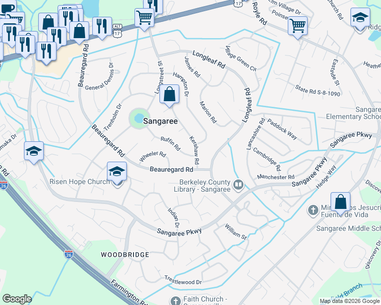 map of restaurants, bars, coffee shops, grocery stores, and more near 210 Ruffin Road in Summerville