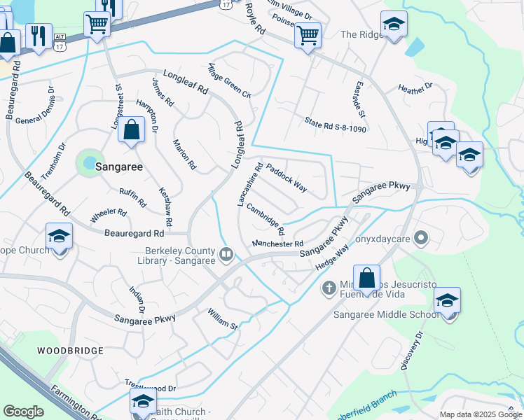 map of restaurants, bars, coffee shops, grocery stores, and more near 116 Cambridge Road in Summerville