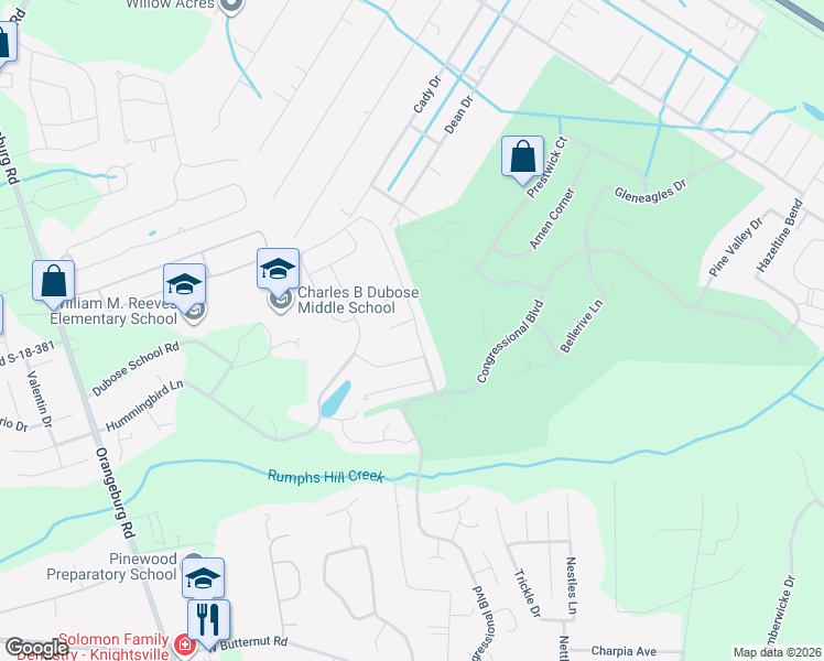 map of restaurants, bars, coffee shops, grocery stores, and more near 307 Kilarney Drive in Summerville