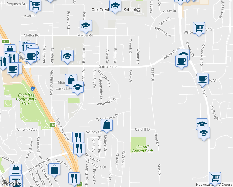 map of restaurants, bars, coffee shops, grocery stores, and more near 1436 Caminito Septimo in Encinitas