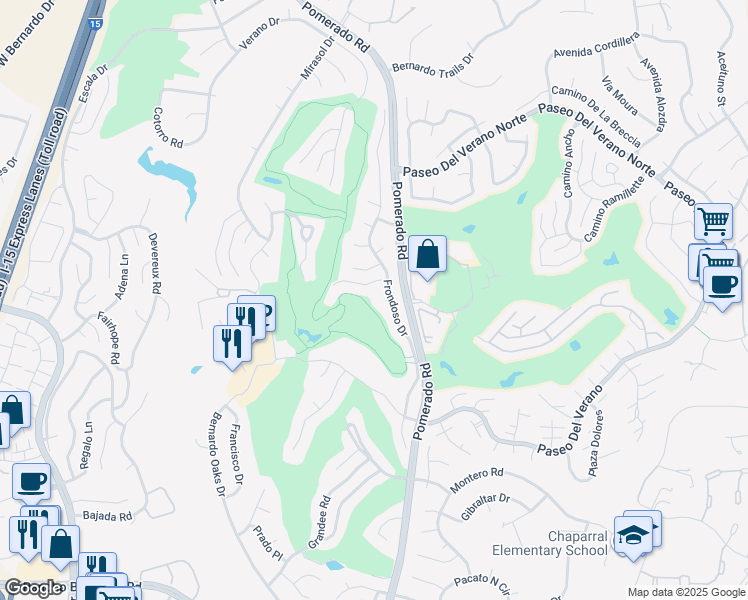 map of restaurants, bars, coffee shops, grocery stores, and more near 12462 Bodega Way in San Diego