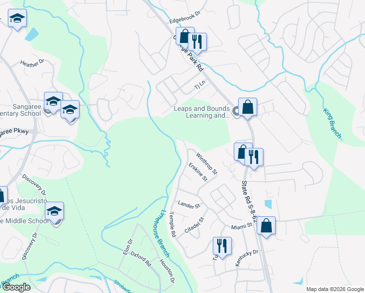 map of restaurants, bars, coffee shops, grocery stores, and more near 813B Temple Road in Ladson