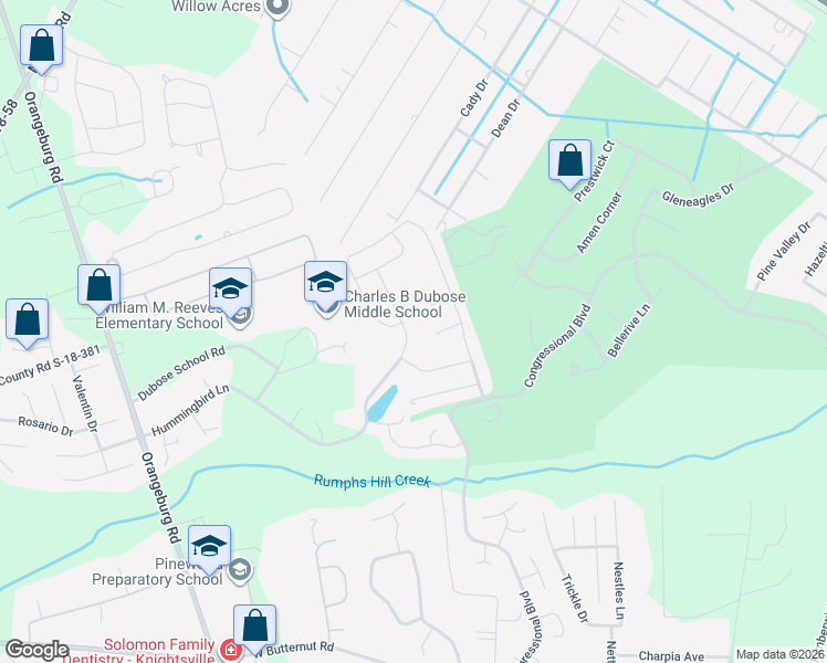 map of restaurants, bars, coffee shops, grocery stores, and more near 108 Augusta Court in Summerville