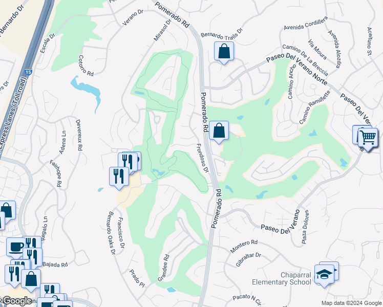 map of restaurants, bars, coffee shops, grocery stores, and more near 12462 Bodega Way in San Diego