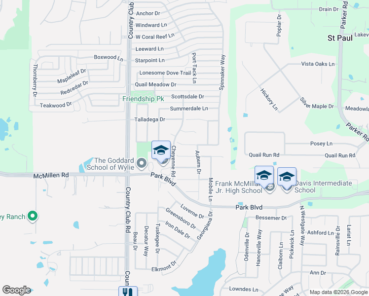 map of restaurants, bars, coffee shops, grocery stores, and more near 1310 Huntsville Drive in Wylie