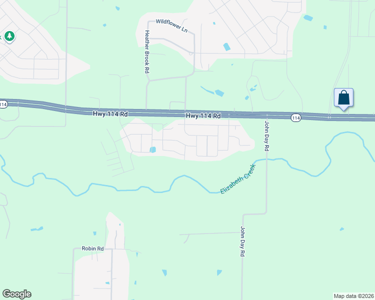 map of restaurants, bars, coffee shops, grocery stores, and more near 15306 Texas 114 in Justin