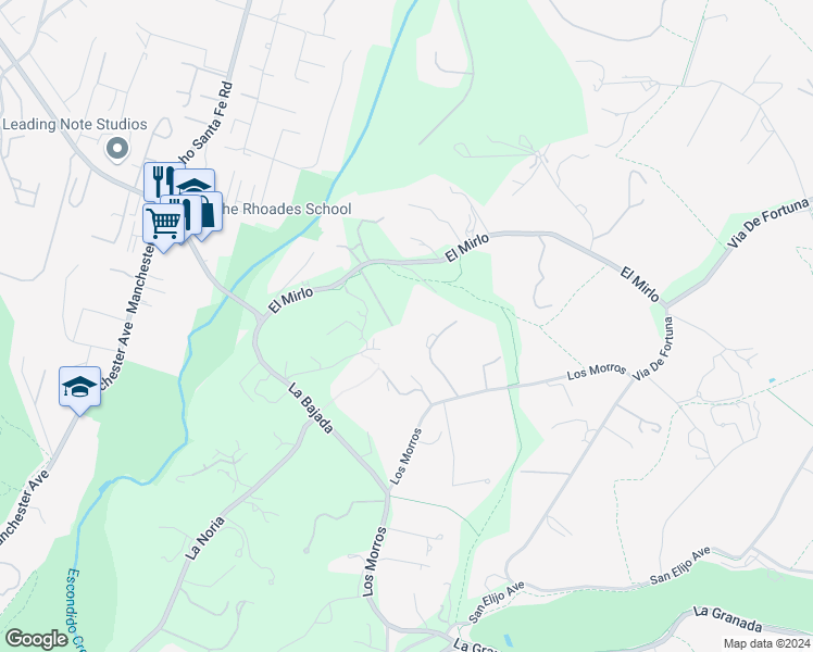 map of restaurants, bars, coffee shops, grocery stores, and more near 4773 El Mirlo in Rancho Santa Fe