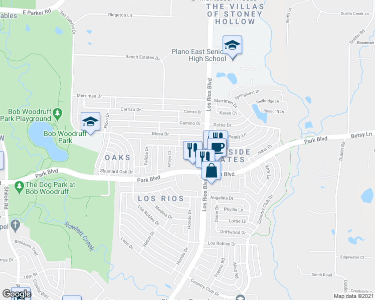 map of restaurants, bars, coffee shops, grocery stores, and more near 4108 Sonora Drive in Plano