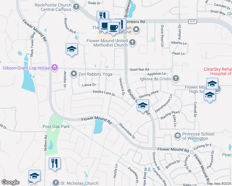 map of restaurants, bars, coffee shops, grocery stores, and more near 4212 Sandra Lynn Drive in Flower Mound