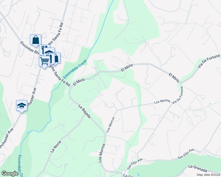 map of restaurants, bars, coffee shops, grocery stores, and more near 4773 El Mirlo in Rancho Santa Fe