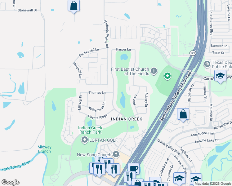 map of restaurants, bars, coffee shops, grocery stores, and more near 4324 Fairway Drive in Carrollton
