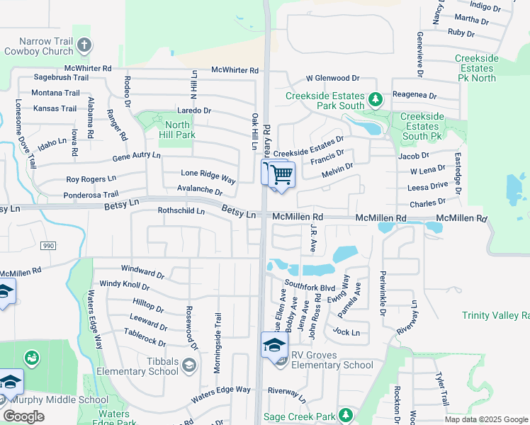 map of restaurants, bars, coffee shops, grocery stores, and more near 3300 McMillen Road in Wylie