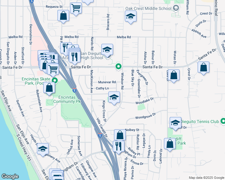 map of restaurants, bars, coffee shops, grocery stores, and more near 828 Ocean Crest Road in Encinitas