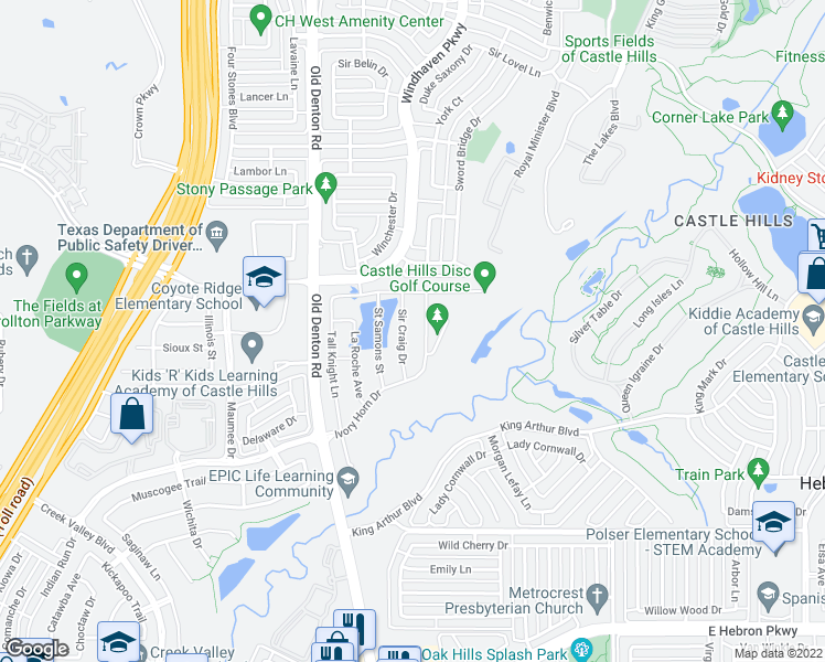 map of restaurants, bars, coffee shops, grocery stores, and more near 4534 Old Denton Rd in Carrollton