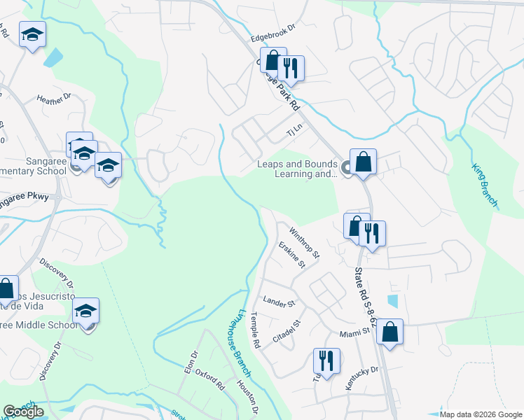 map of restaurants, bars, coffee shops, grocery stores, and more near 813B Temple Road in Ladson