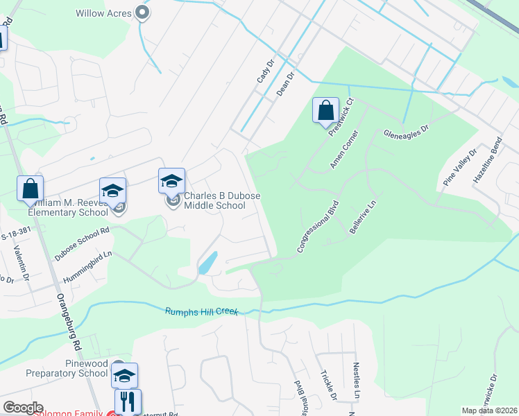 map of restaurants, bars, coffee shops, grocery stores, and more near 307 Kilarney Drive in Summerville