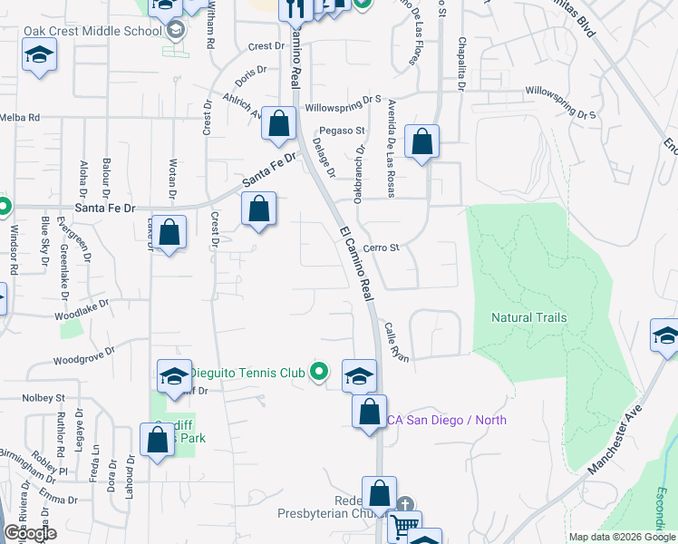 map of restaurants, bars, coffee shops, grocery stores, and more near 1002 Elmview Drive in Encinitas