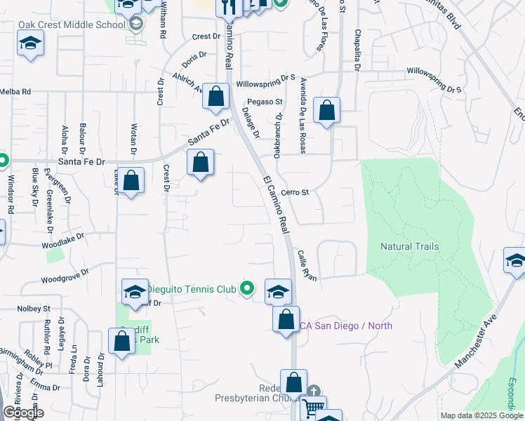 map of restaurants, bars, coffee shops, grocery stores, and more near 1002 Elmview Drive in Encinitas