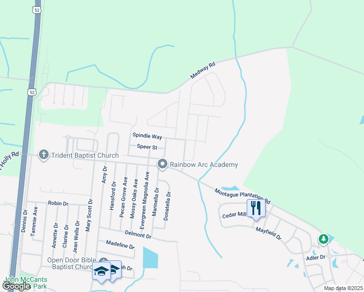 map of restaurants, bars, coffee shops, grocery stores, and more near 120 Hyrne Drive in Goose Creek