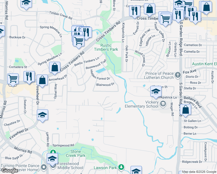 map of restaurants, bars, coffee shops, grocery stores, and more near 3513 Hidden Forest Drive in Flower Mound