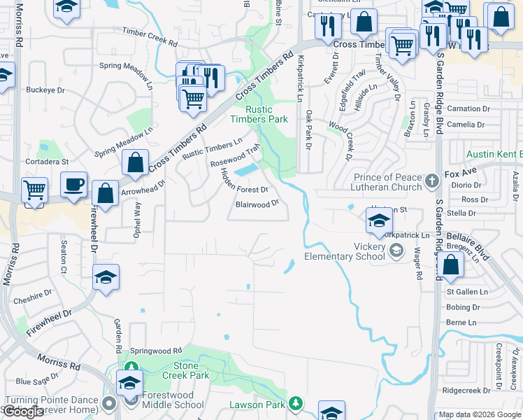 map of restaurants, bars, coffee shops, grocery stores, and more near 3513 Hidden Forest Drive in Flower Mound
