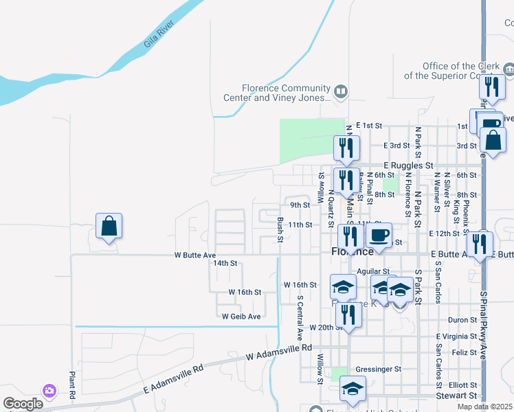 map of restaurants, bars, coffee shops, grocery stores, and more near 224 Poston Circle in Florence