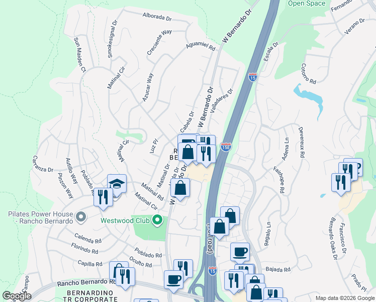 map of restaurants, bars, coffee shops, grocery stores, and more near 11533 Aliento Court in San Diego