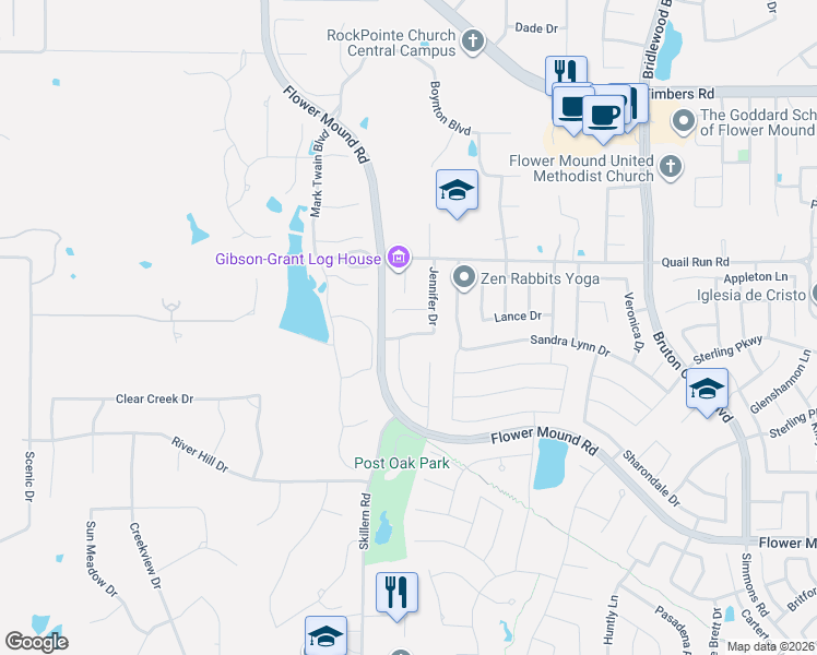 map of restaurants, bars, coffee shops, grocery stores, and more near 4712 Christopher Court in Flower Mound