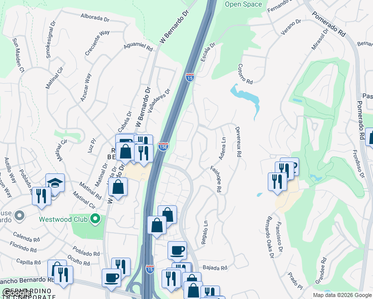 map of restaurants, bars, coffee shops, grocery stores, and more near 11870 Caminito Ronaldo in San Diego