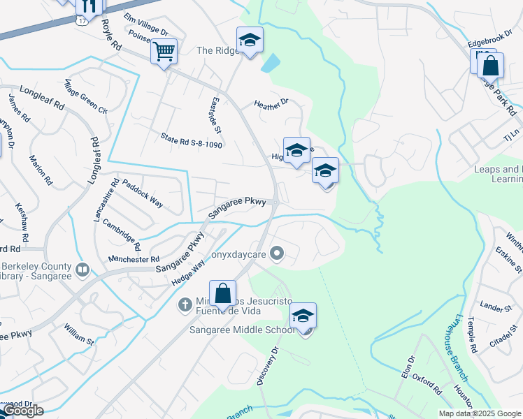 map of restaurants, bars, coffee shops, grocery stores, and more near 1521 Royle Road in Summerville