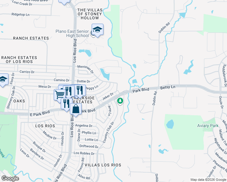 map of restaurants, bars, coffee shops, grocery stores, and more near 4345 Jeker Drive in Plano