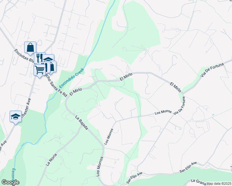map of restaurants, bars, coffee shops, grocery stores, and more near 4835 El Mirlo in Rancho Santa Fe