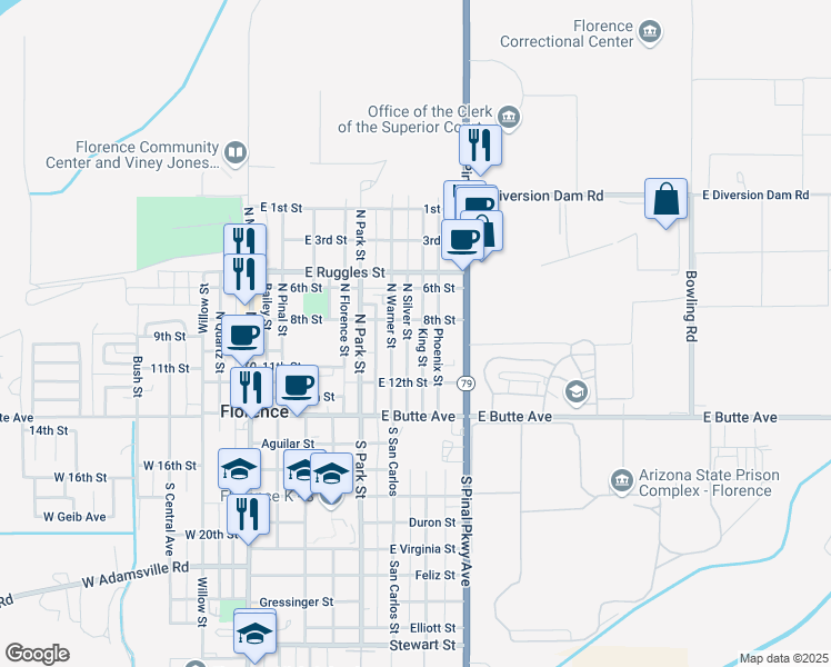 map of restaurants, bars, coffee shops, grocery stores, and more near 324 8th Street in Florence