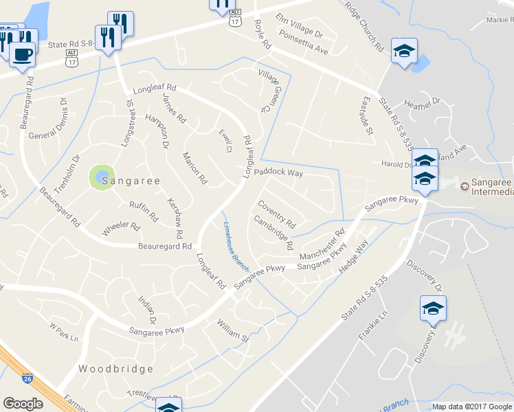 map of restaurants, bars, coffee shops, grocery stores, and more near 203 Birmingham Drive in Summerville