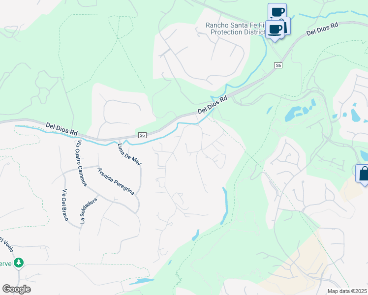map of restaurants, bars, coffee shops, grocery stores, and more near 17502 Rancho Del Rio in Rancho Santa Fe