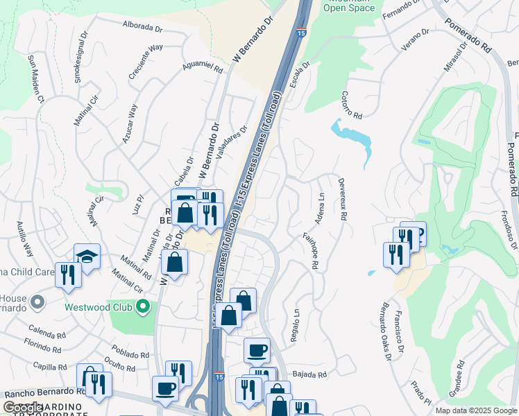 map of restaurants, bars, coffee shops, grocery stores, and more near 11830 Caminito Ronaldo in San Diego