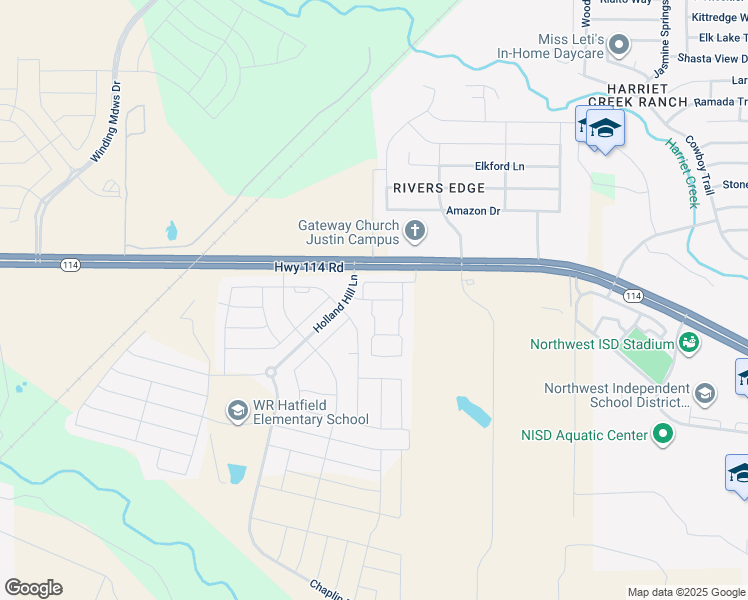 map of restaurants, bars, coffee shops, grocery stores, and more near 1109 Elizabeth Creek Drive in Justin