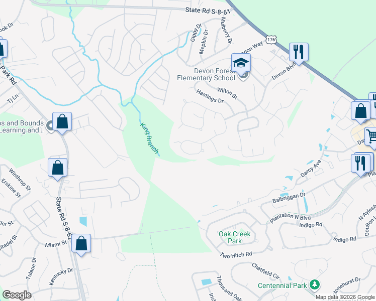 map of restaurants, bars, coffee shops, grocery stores, and more near 142 Kingsbridge Drive in Goose Creek