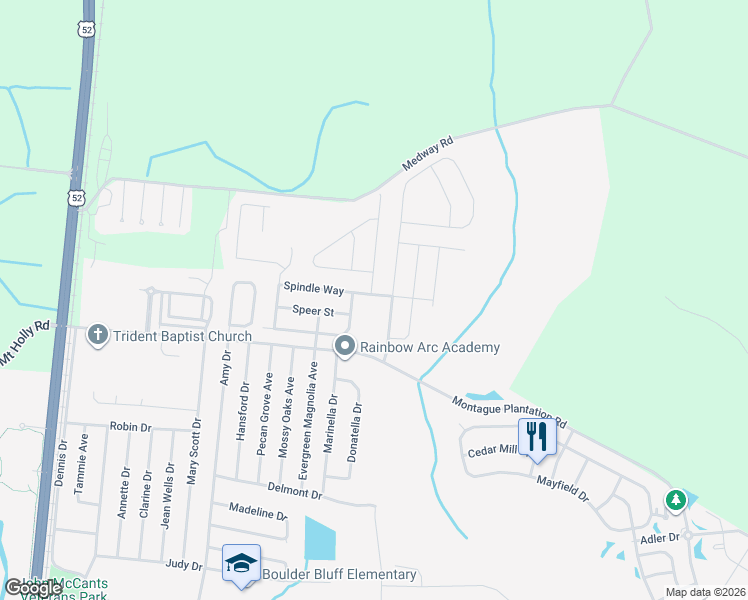 map of restaurants, bars, coffee shops, grocery stores, and more near 102 Satur Drive in Goose Creek