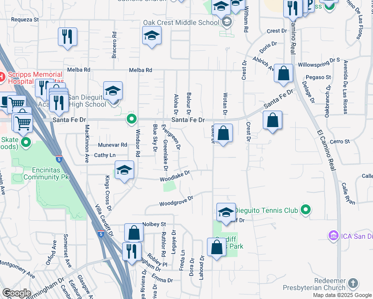 map of restaurants, bars, coffee shops, grocery stores, and more near 1328 Caminito Septimo in Encinitas