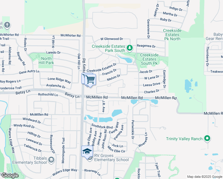 map of restaurants, bars, coffee shops, grocery stores, and more near 3400 McMillen Drive in Wylie