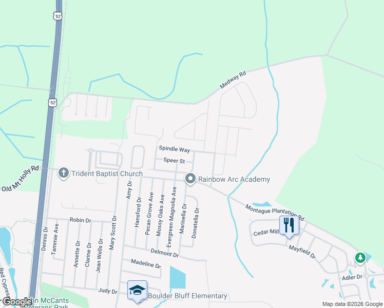 map of restaurants, bars, coffee shops, grocery stores, and more near 141 Spindle Way in Goose Creek