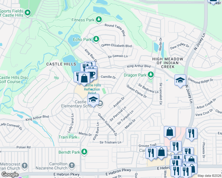 map of restaurants, bars, coffee shops, grocery stores, and more near 2609 Grail Maiden Court in The Colony