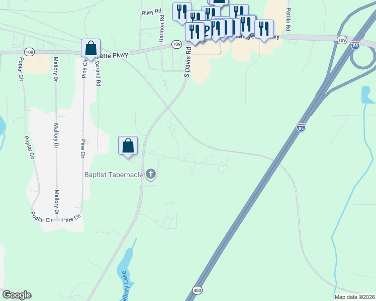 map of restaurants, bars, coffee shops, grocery stores, and more near 105 Corporate Park East Drive in LaGrange